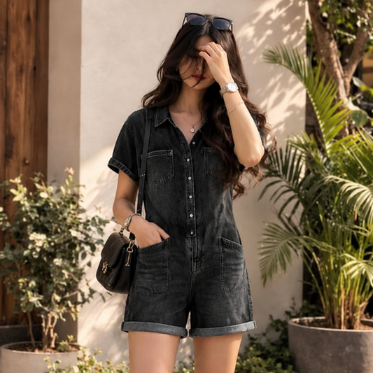 Combinaison Short en Jean Délavé