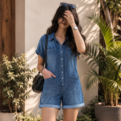 Combinaison Short en Jean Délavé